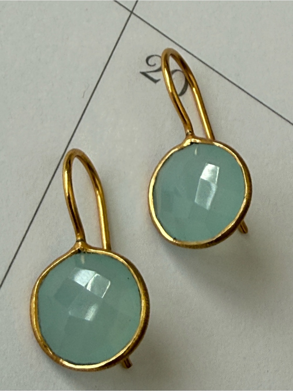 Gold-Plated Blue-Green Faceted Drop Earrings